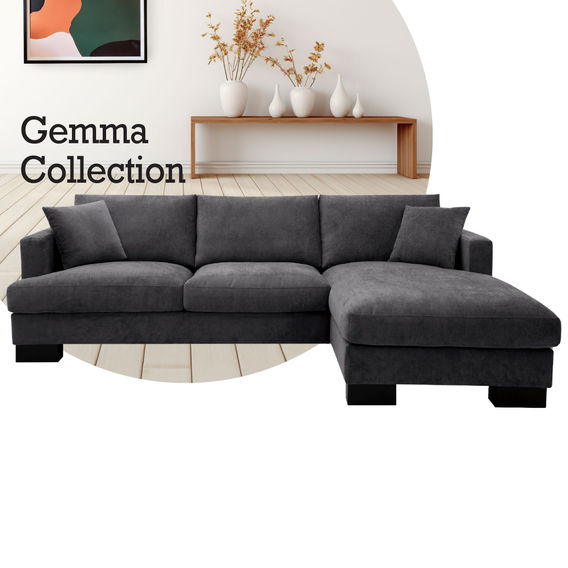 Gemma 3-Seater Lounge with Chaise in Charcoal