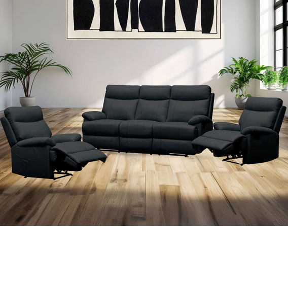Martin Leather Recliner Suite Black Martin Leather Recliner Suite Black