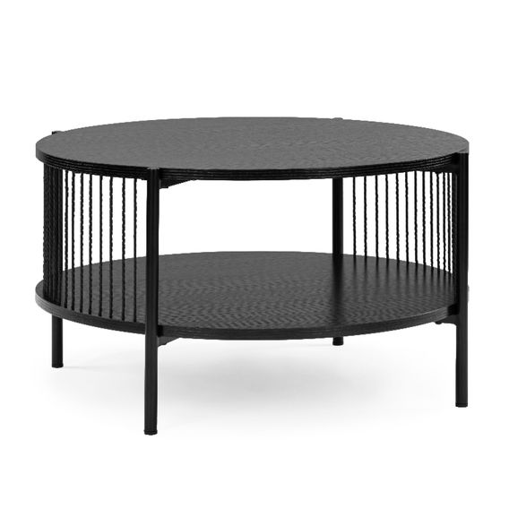 Avayah Round Coffee Table with Shelf in Black Woodgrain Avayah Round Coffee Table with Shelf in Black Woodgrain