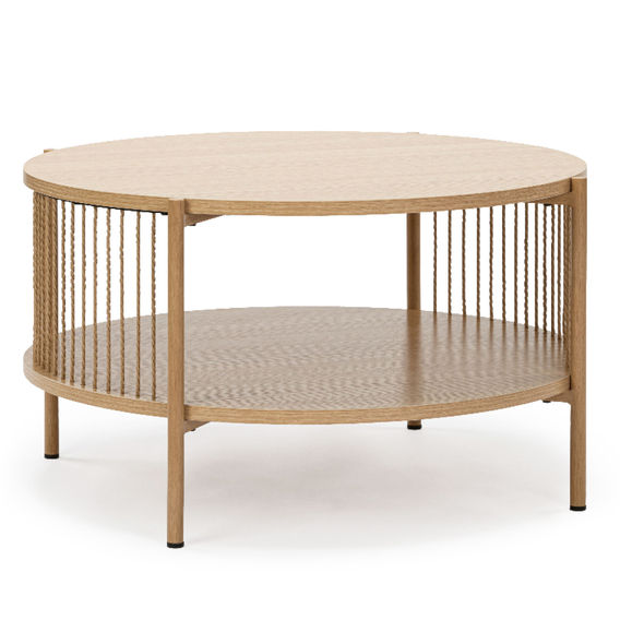 Avayah Round Coffee Table with Shelf in Oak Finish