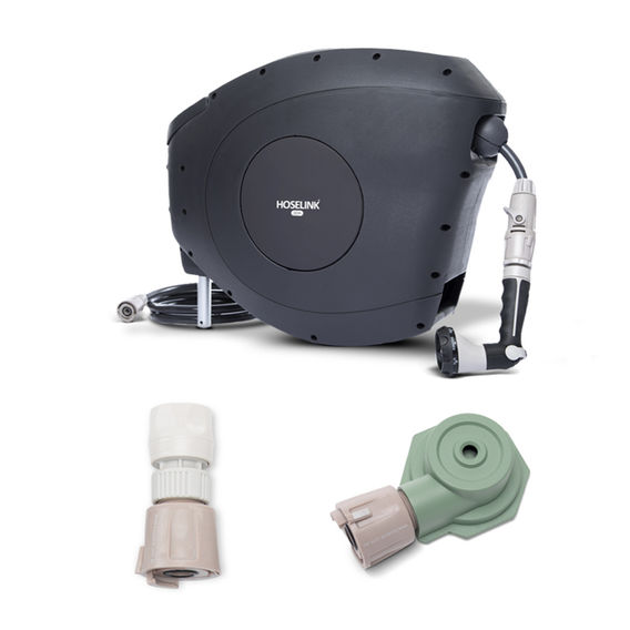 Hoselink 30m Retractable Hose Reel Water Plus Bundle - Charcoal