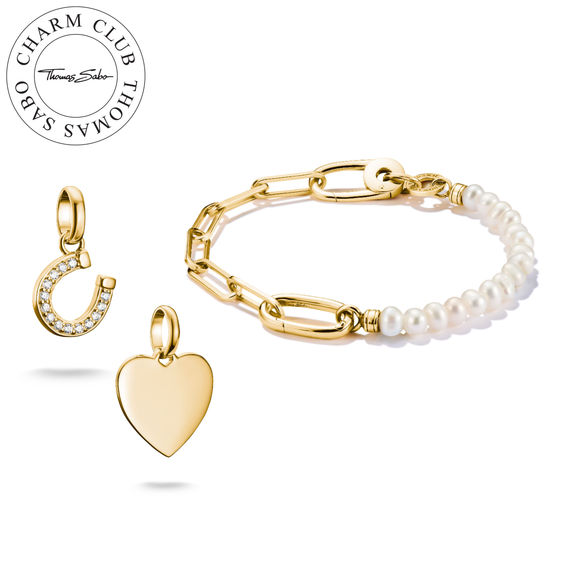 TS Charm Club Connect Charm Pearl & Gold Bracelet Set TS Charm Club Connect Charm Pearl & Gold Bracelet Set