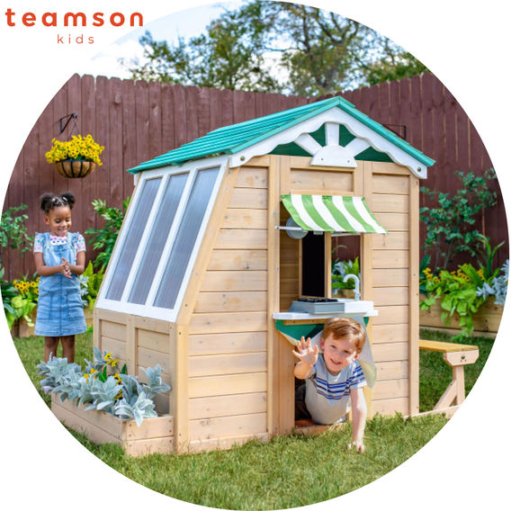 Gardenia Outdoor Wooden Playhouse, Tan & Green Gardenia Outdoor Wooden Playhouse, Tan & Green