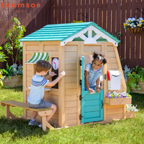 Gardenia Outdoor Wooden Playhouse, Tan & Green Gardenia Outdoor Wooden Playhouse, Tan & Green