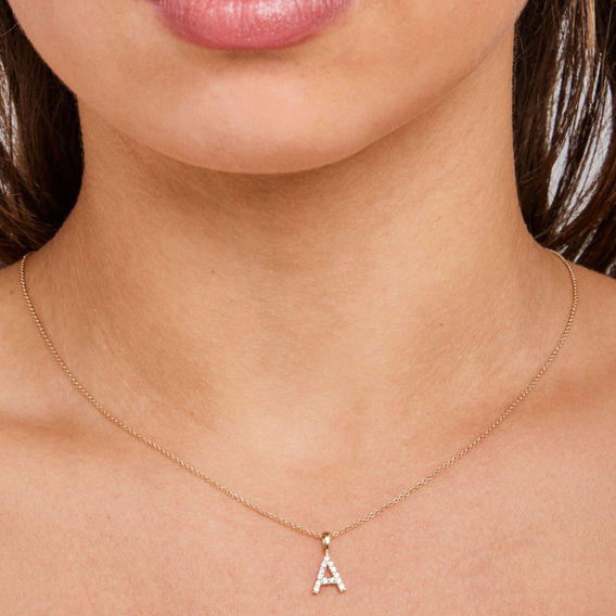 Yellow Gold & Diamond Initial Pendant Set - B