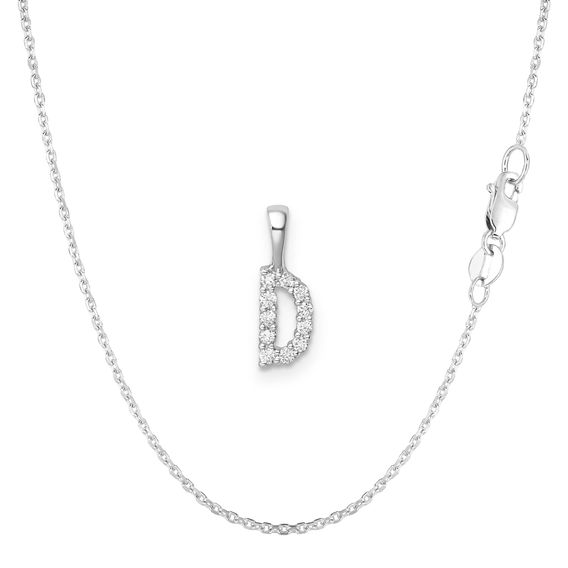 White Gold & Diamond Initial Pendant Set - D