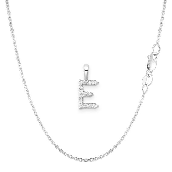 White Gold & Diamond Initial Pendant Set - E