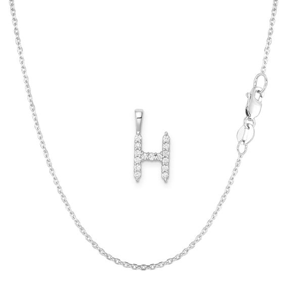 White Gold & Diamond Initial Pendant Set - H