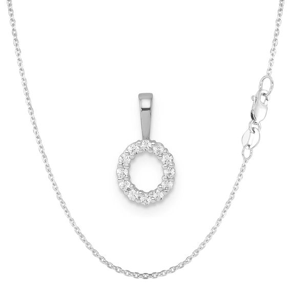 White Gold & Diamond Initial Pendant Set - O