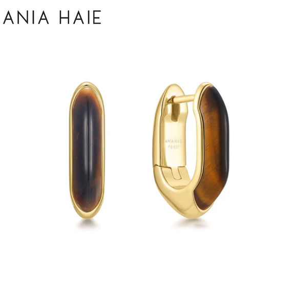 ANIA HAIE Gold Tiger Eye Huggie Hoop Earrings