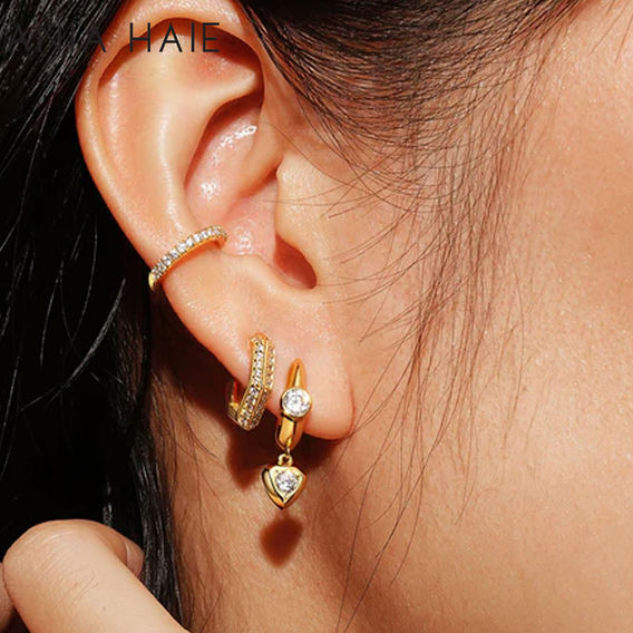 ANIA HAIE Gold U-Shaped Shield Drop Huggie Hoop Earrings
