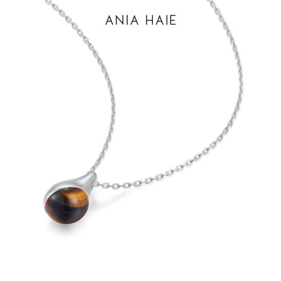 ANIA HAIE Silver Tiger Eye Droplet Pendant Necklace ANIA HAIE Silver Tiger Eye Droplet Pendant Necklace