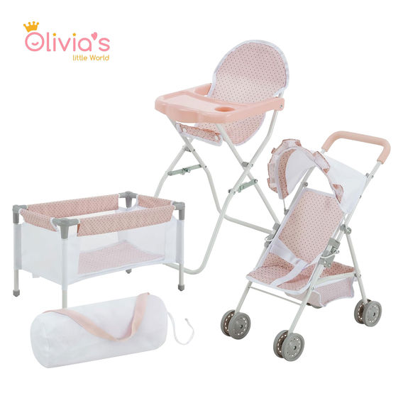 Olivia's Little World Polka Dots Princess 3 in 1 Doll Nursery Set