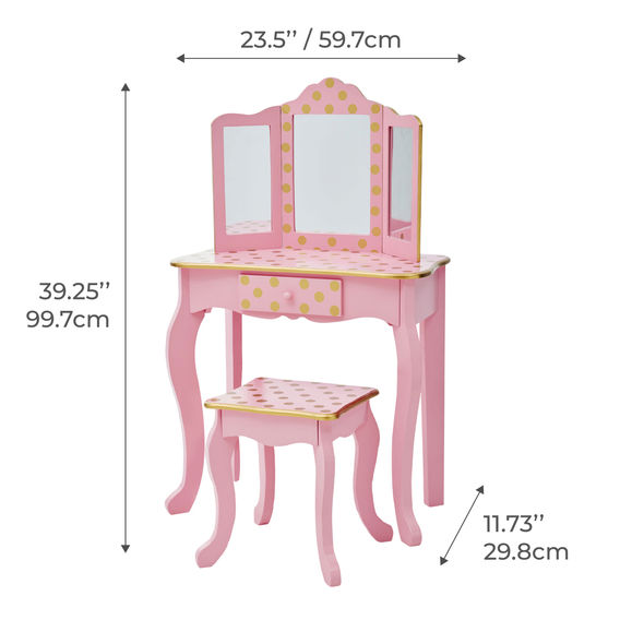Teamson Kids - Fashion Polka Dot Prints Gisele Play Vanity Set - Pink / Gold Teamson Kids - Fashion Polka Dot Prints Gisele Play Vanity Set - Pink / Gold