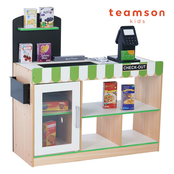 Teamson Kids - Cashier Austin Play Market Stand - Green / Wood