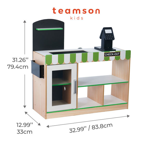 Teamson Kids - Cashier Austin Play Market Stand - Green / Wood