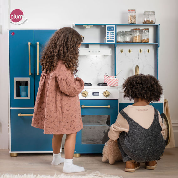 Plum® Bakehouse Wooden Kitchen with Fridge Oxford Blue