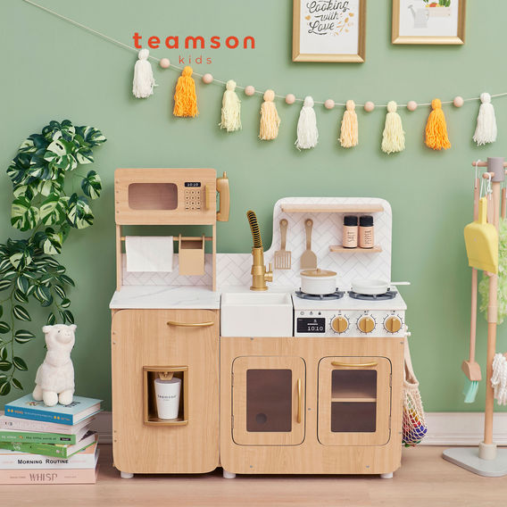 Teamson Kids - Little Chef Cyprus Medium Play Kitchen - Light Oak/White