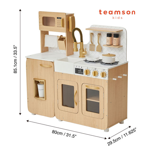 Teamson Kids - Little Chef Cyprus Medium Play Kitchen - Light Oak/White