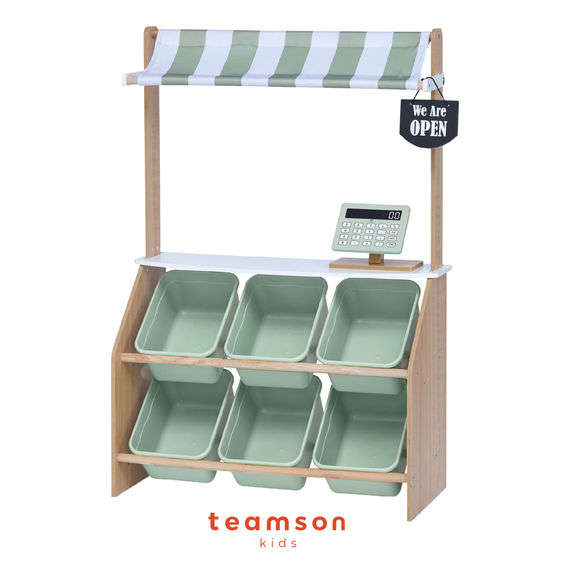 Teamson Kids - Little Helper Market Play Stand Play Kitchen - Olive Green