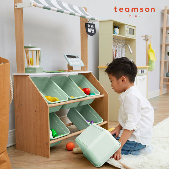 Teamson Kids - Little Helper Market Play Stand Play Kitchen - Olive Green