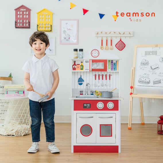 Teamson Kids - Little Chef Madrid Classic Play Kitchen - Red / White Teamson Kids - Little Chef Madrid Classic Play Kitchen - Red / White