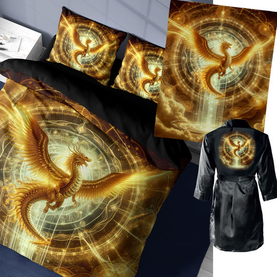 Golden Dragon Printed Quilt Cover Bundle Double Golden Dragon Printed Quilt Cover Bundle Double
