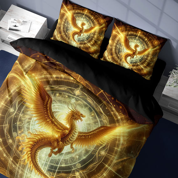 Golden Dragon Printed Quilt Cover Bundle King