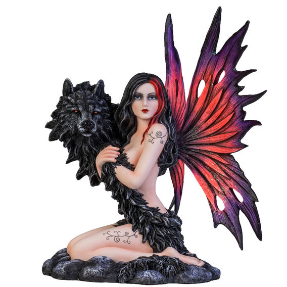 Dark Fairy with Black Wolf