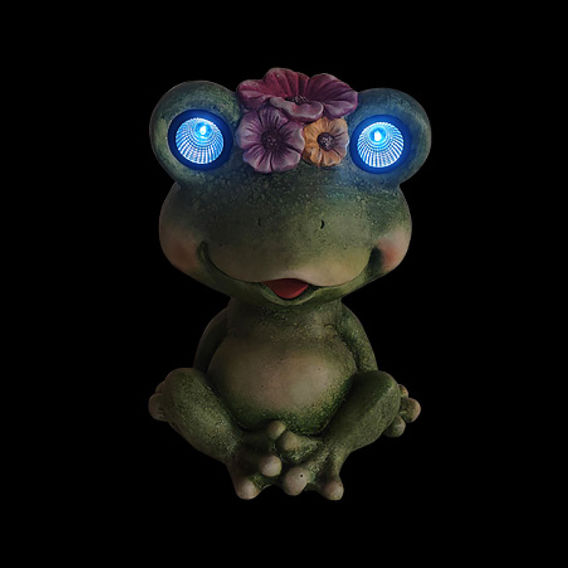36cm Sitting Garden Frog with Solar Light Up Eyes
