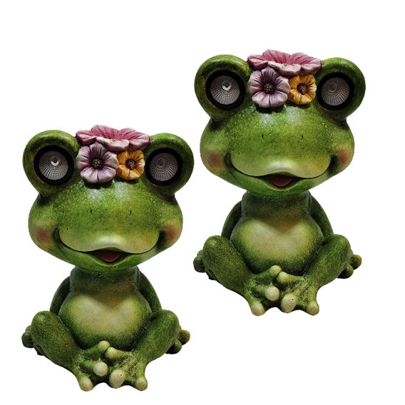 36cm Sitting Garden Frog with Solar Light Up Eyes