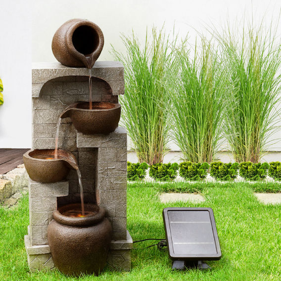 Teamson Home Solar Powered Wall Fountain With Two Pots Two Bowls