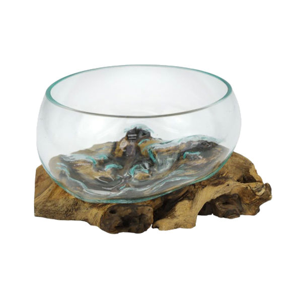 Hand Blown Glass Bowl on Driftwood