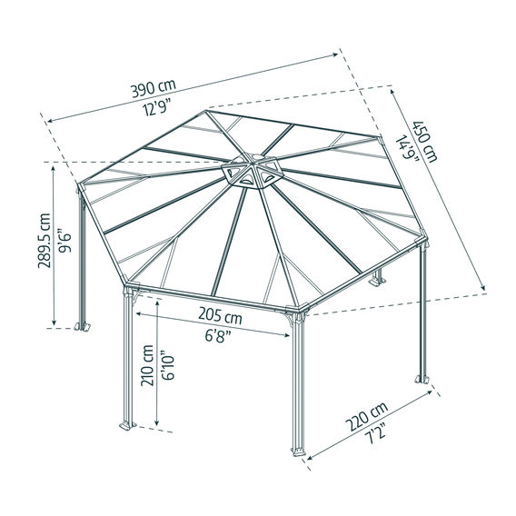 Canopia Monaco Hexagon Gazebo 3.9m x 4.5m - Grey Frame With Bronze Roof