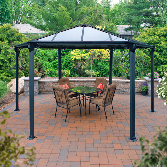 Canopia Monaco Hexagon Gazebo 3.9m x 4.5m - Grey Frame With Bronze Roof