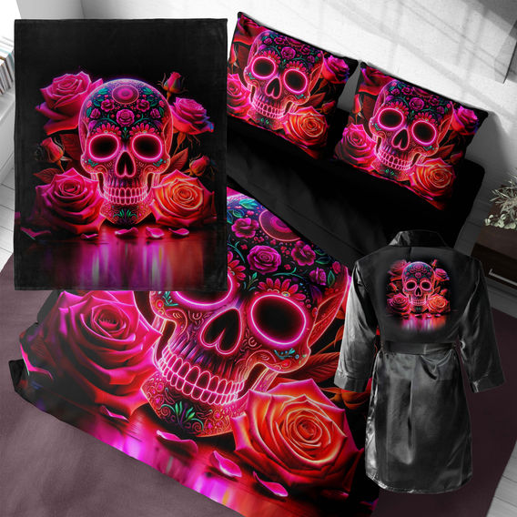 Neon Calavera Quilt Cover Set Bundle - QB Neon Calavera Quilt Cover Set Bundle - QB