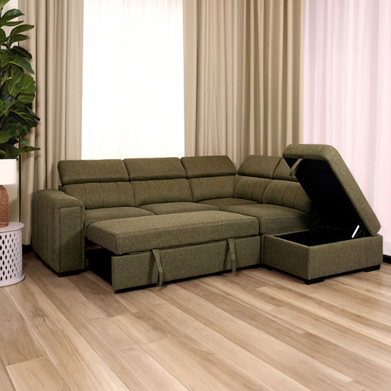 Odelia Corner Sofabed with RHF Storage Ottoman - Green Odelia Corner Sofabed with RHF Storage Ottoman - Green