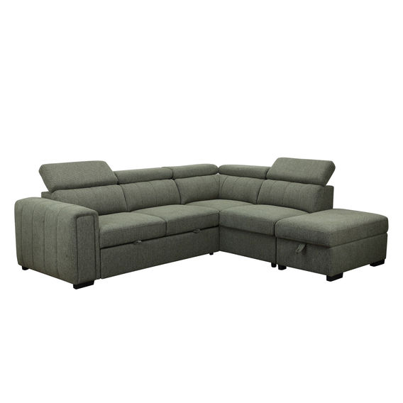 Odelia Corner Sofabed with RHF Storage Ottoman - Green