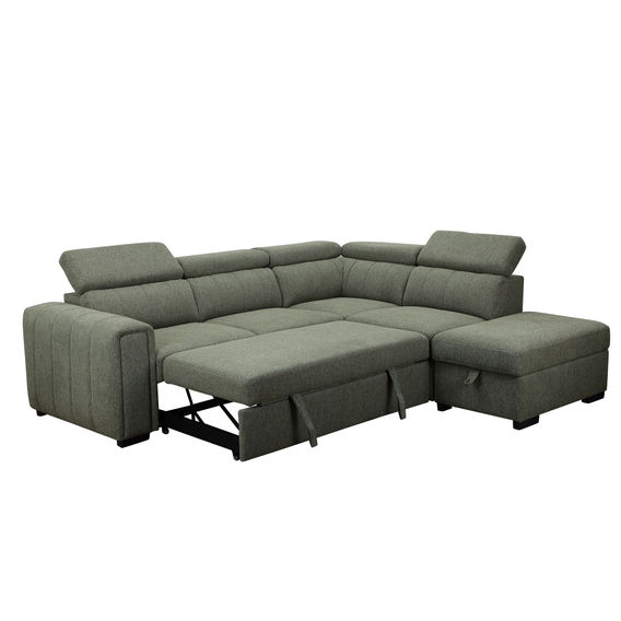 Odelia Corner Sofabed with RHF Storage Ottoman - Green