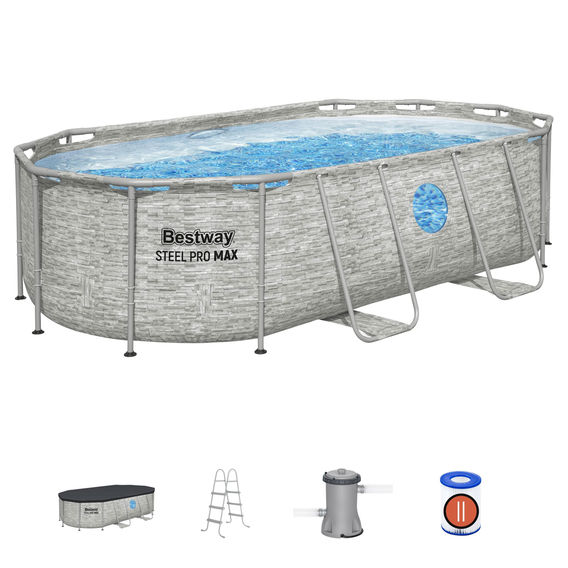 Bestway Steel Pro MAX 4.27m Splashview Oval Pool Set Bestway Steel Pro MAX 4.27m Splashview Oval Pool Set