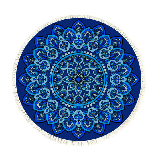 SOGA 90cm Blue Mandala Round Rug SOGA 90cm Blue Mandala Round Rug
