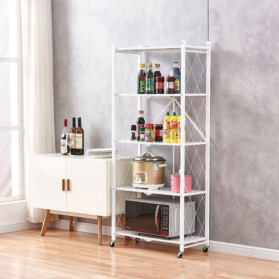 SOGA 5 Tier Steel Foldable Shelf Unit White