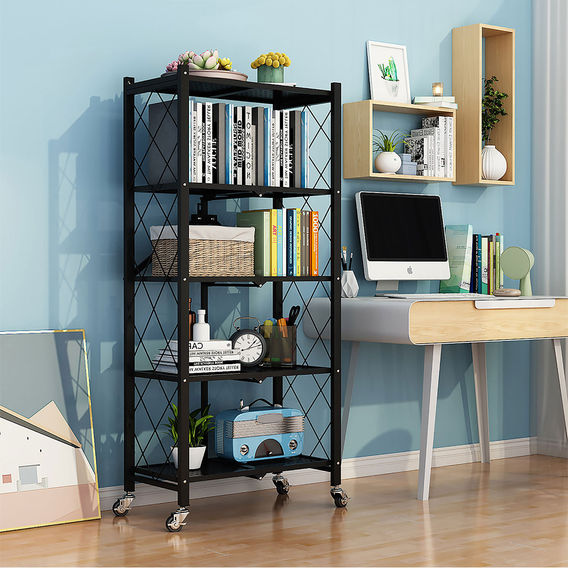 SOGA 5 Tier Steel Foldable Shelf Unit Black