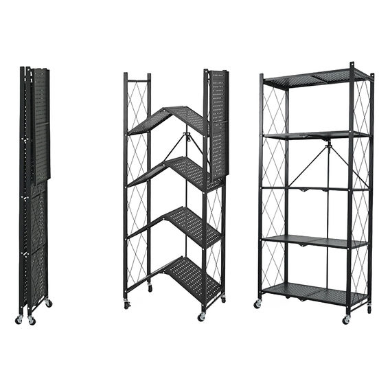 SOGA 5 Tier Steel Foldable Shelf Unit Black SOGA 5 Tier Steel Foldable Shelf Unit Black