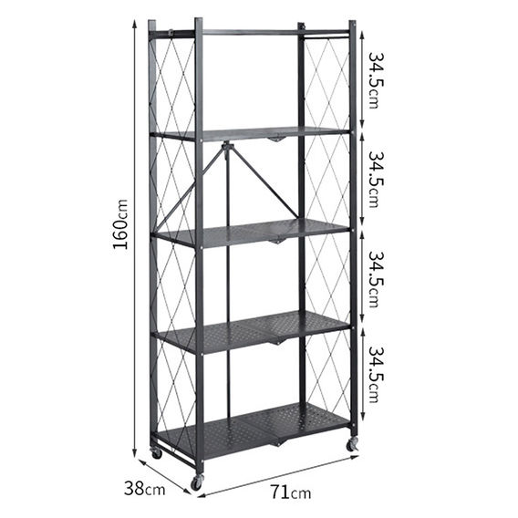 SOGA 5 Tier Steel Foldable Shelf Unit Black SOGA 5 Tier Steel Foldable Shelf Unit Black