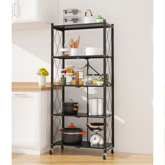 SOGA 5 Tier Steel Foldable Shelf Unit Black SOGA 5 Tier Steel Foldable Shelf Unit Black