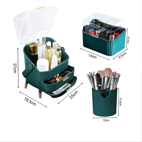 SOGA Cosmetic Jewellery Storage Organiser Set Green