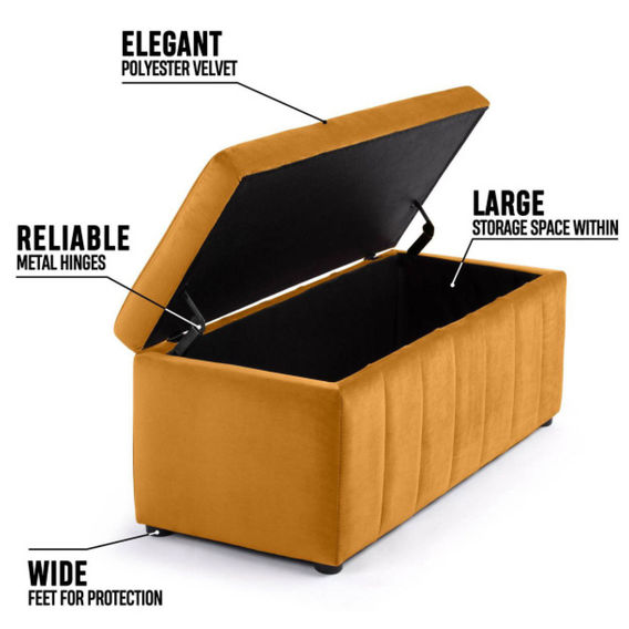 Becca Storage Ottoman/Bench Mustard Velvet Becca Storage Ottoman/Bench Mustard Velvet