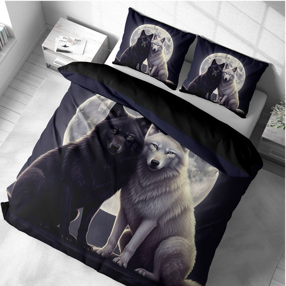 Two Wolves Printed Quilt Cover - KB Two Wolves Printed Quilt Cover - KB