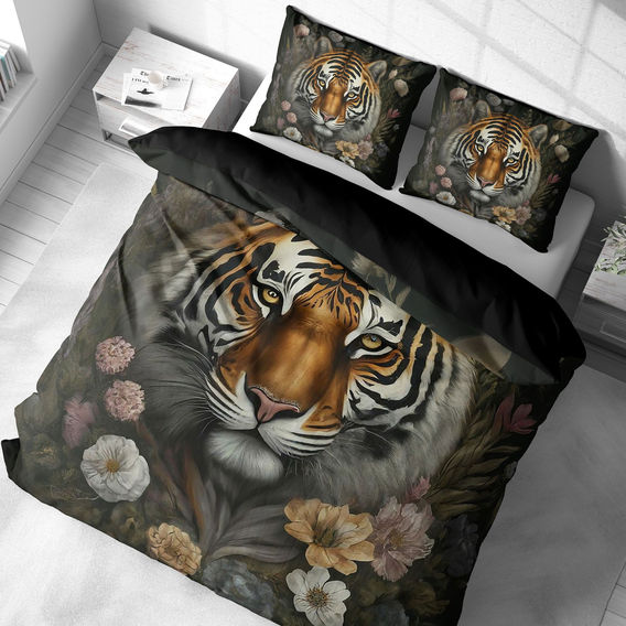 Tiger in Flowers Printed Quilt Cover Bundle - DB